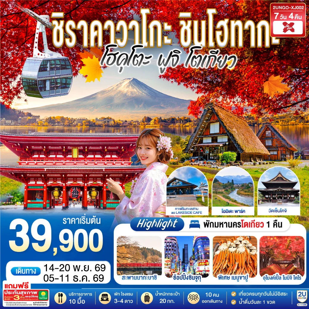 ทัวร์ญี่ปุ่น ชิราคาวาโกะ ชินโฮทากะ โฮคุโตะ ฟูจิ โตเกียว 7วัน 4คืน (XJ)